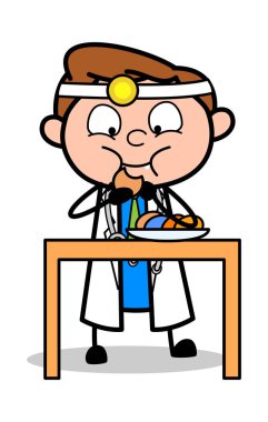 Yeme Snacks - Profesyonel Karikatür Doktor Vektör İllüstrasyon