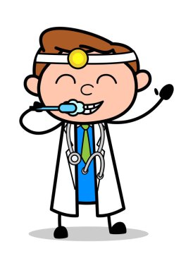 Diş Fırçalama - Profesyonel Karikatür Doktor Vektör İllüstrasyon