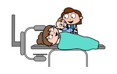 Doğumdan Sonra Mutlu Anne Bir Bebek - Profesyonel Karikatür Doktor Ve