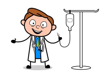 Doktor Bir Iv Şişe Holding - Profesyonel Karikatür Doktor Vektör 