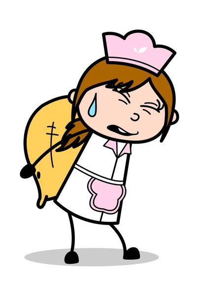 Carrying Heavy Burden - Retro Cartoon Waitress Female Chef Vecto — Stock Vector