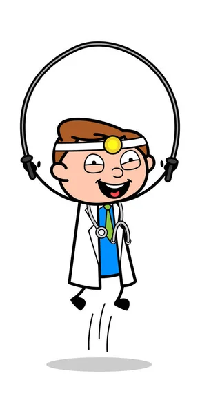 Seilspringen spielen - professioneller Cartoon Arzt Vektor illus — Stockvektor