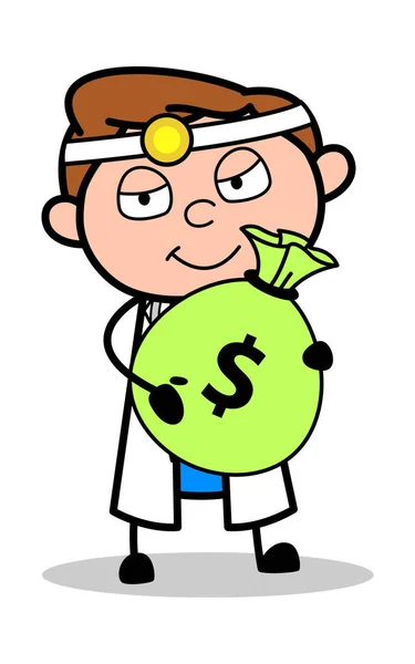 La celebración de un paquete de dinero - Profesional de dibujos animados Doctor Vector I — Vector de stock