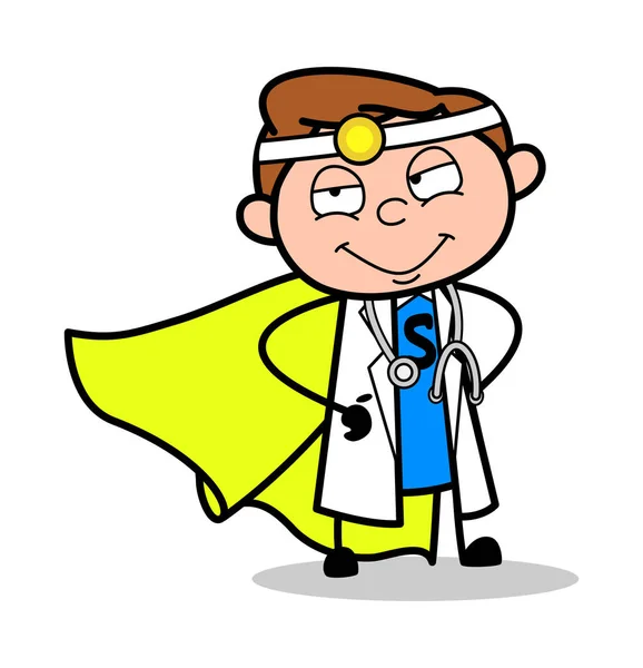 Doctor en Traje de Super Héroe - Profesional de Dibujos Animados Doctor Vecto — Archivo Imágenes Vectoriales