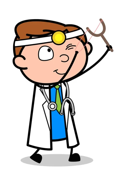 Alvo com Slingshot - Professional Cartoon Doctor Vector Illus — Vetor de Stock