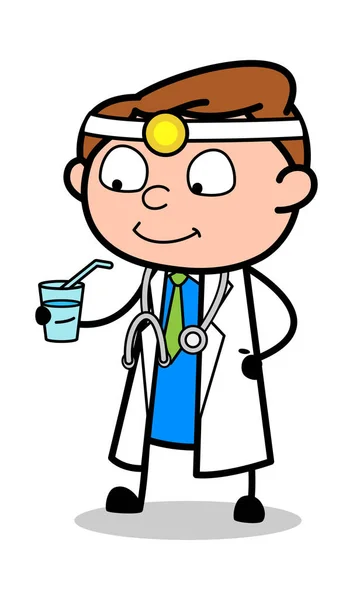 Drinking Energy Water - Professional Cartoon Doctor Vector Illus — Stock Vector