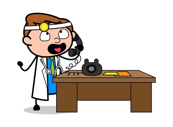 Hablando por teléfono - Profesional de dibujos animados Doctor Vector Illust — Archivo Imágenes Vectoriales
