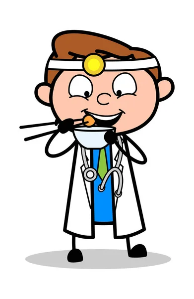 Comer louça com pauzinhos - Professional Cartoon Doctor Vector — Vetor de Stock