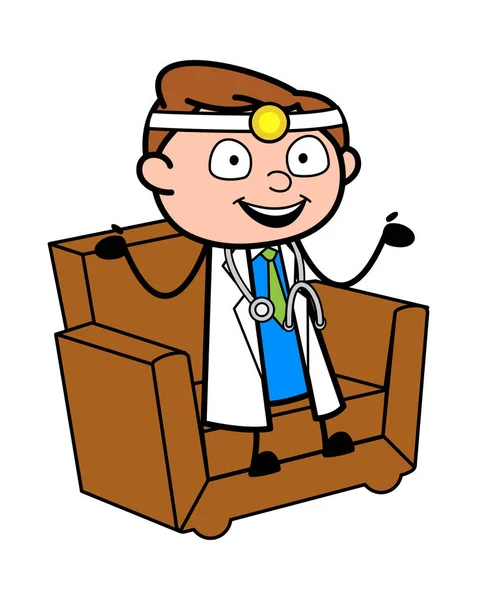Seduti sul divano e parlando - Professional Cartoon Doctor Vector — Vettoriale Stock