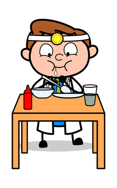 Mangiare cibo - Professional Cartoon Doctor Vector Illustrazione — Vettoriale Stock
