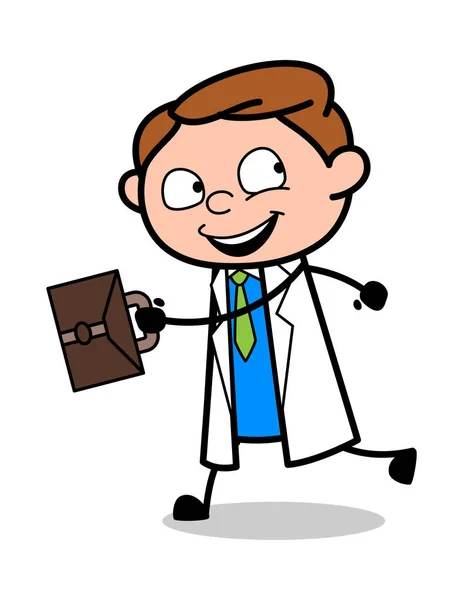 Dottore in esecuzione in fretta con valigetta - Cartone Animato professionale Do — Vettoriale Stock
