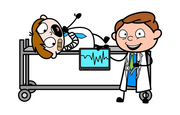 Mostrando el latido del corazón del paciente - Profesional de dibujos animados Doctor Vector I — Vector de stock