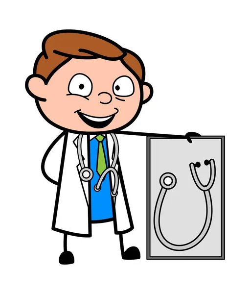 聴診器を見せる - プロの漫画ドクターベクトルイラスト — ストックベクタ