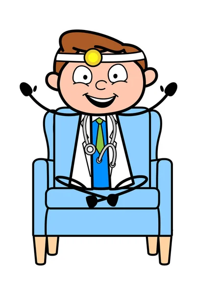 Relaxamento e torcida - Professional Cartoon Doctor Vector Illus — Vetor de Stock