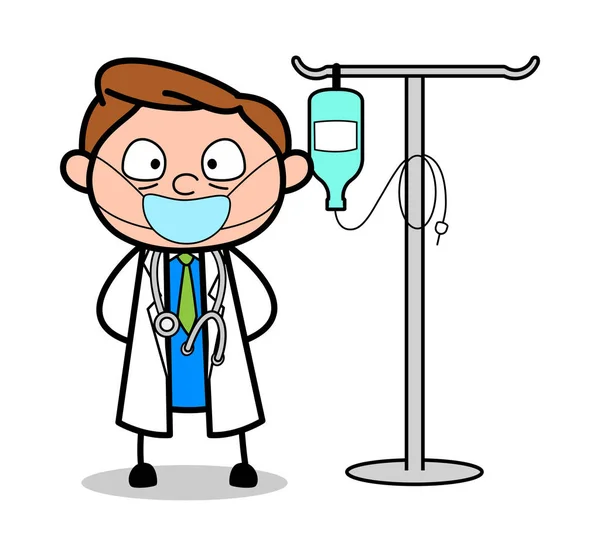 Ivボトルを持つ医師 - プロの漫画ドクターベクトルイルス — ストックベクタ