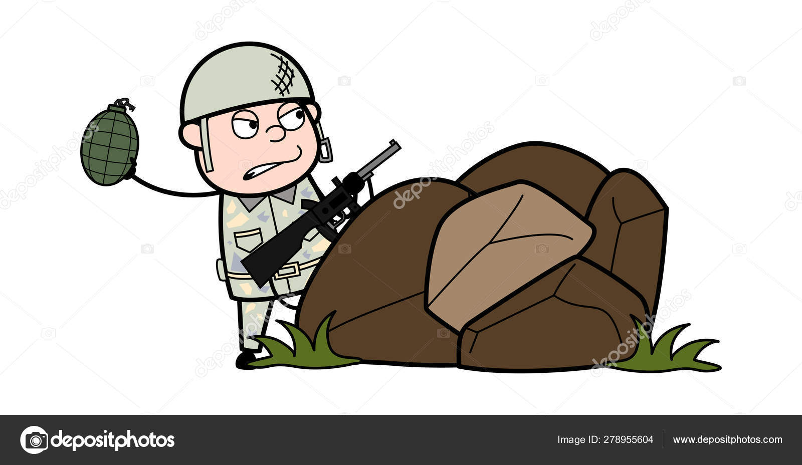 敵に爆弾を隠して投げる - かわいい軍人漫画の兵士 ストックベクター ©lineartist 278955604