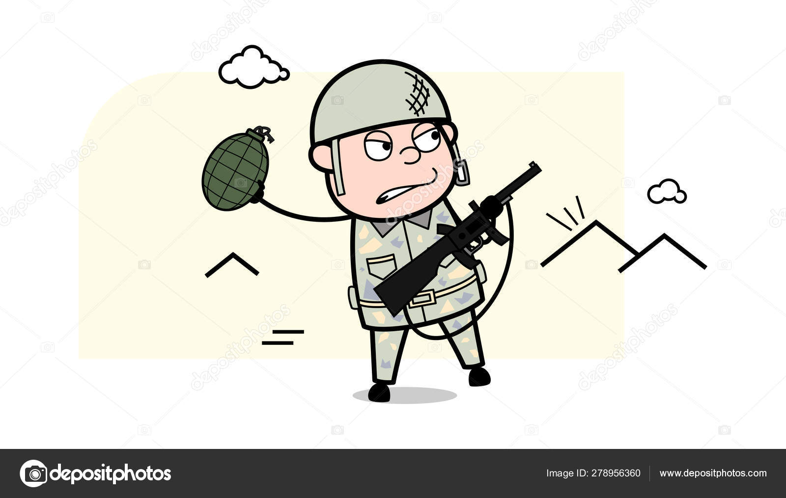 投げる手榴弾 - かわいい軍人漫画兵士ベクトルイラストレーター ストックベクター ©lineartist 278956360