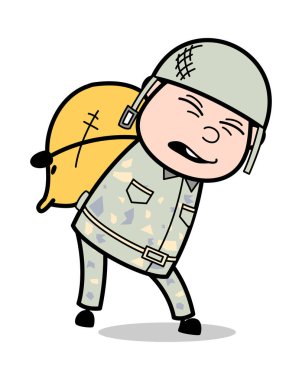 Ağır Yük - Sevimli Ordu Adam Karikatür Asker Vektör İllüstrasyon