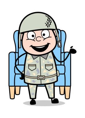 Happily Sunan - Sevimli Ordu Adam Karikatür Asker Vektör Illust