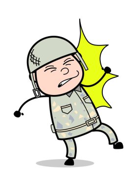 Got Hitted - Sevimli Ordu Adam Karikatür Asker Vektör İllüstrasyon