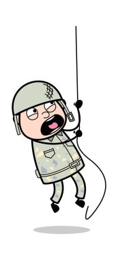 Askeri Eğitim de Halat Tırmanma - Sevimli Ordu Adam Karikatür Soldi