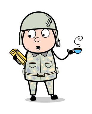 Bir Kitap Arama ve Diğer Elinde Çay Bir Fincan Holding - Sevimli A