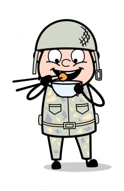 Yeme Çin Gıda - Sevimli Ordu Adam Karikatür Asker Vektör Illus