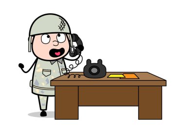 Telefonda Talking - Sevimli Ordu Adam Karikatür Asker Vektör Illustra
