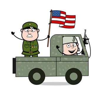 Vatansever Asker - Sevimli Ordu Adam Karikatür Asker Vektör Illustr