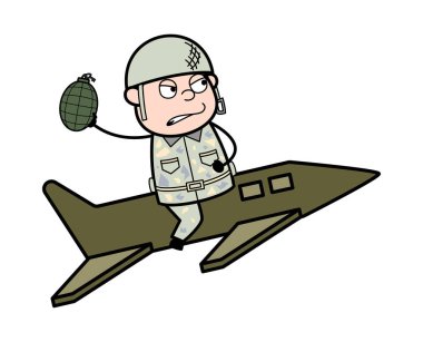 Jet ve Bomba Atmaya Hazır Oturma - Sevimli Army Man Karikatür S