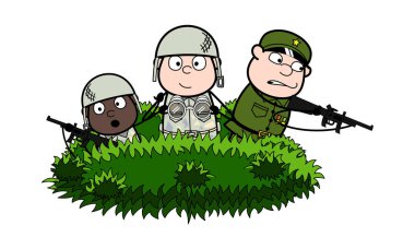 Bushes Subaylar - Sevimli Ordu Adam Karikatür Asker Vektör Illust