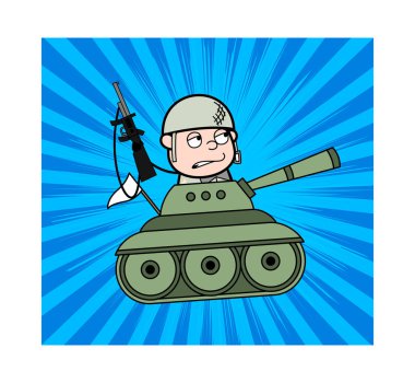 Savaş Tankı ile Mücadele - Sevimli Ordu Adam Karikatür Asker Vektör
