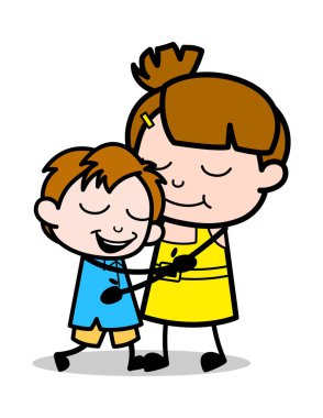 Onların Kid için Anne Cares - Sevimli Kız Karikatür Karakter Vektör 