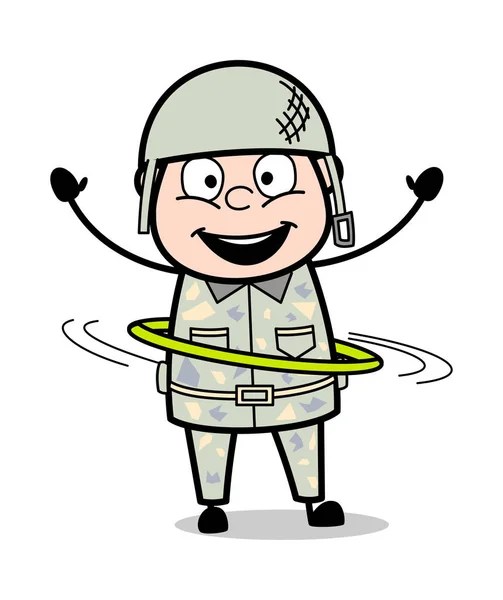 Игра с Хула обручем - Симпатичный Армейский Человек Мультфильм Солдат Вектор Ил — стоковый вектор