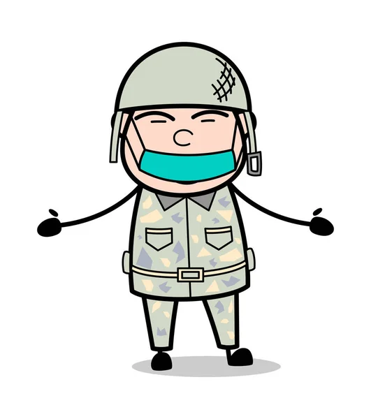 Vervuiling masker op gezicht-cute Army man cartoon soldaat vector Il — Stockvector