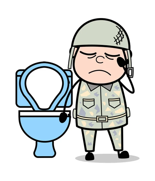 Constipatie probleem-cute Army man cartoon soldaat vector illu — Stockvector
