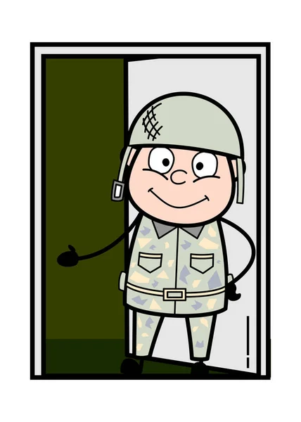 Presentación - Lindo hombre del ejército de dibujos animados Soldado Vector Ilustración — Vector de stock