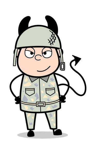 Duivel glimlach-cute Army man cartoon soldaat vector illustratie — Stockvector