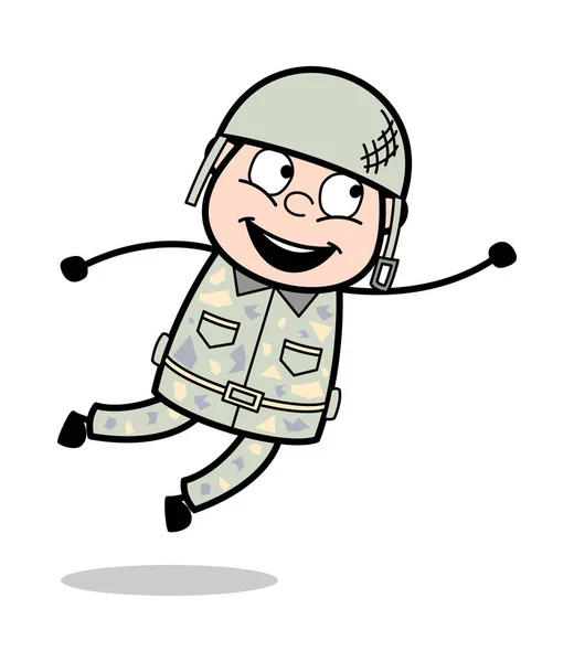 Skoki dla catch-cute Armia człowiek kreskówka żołnierz wektor Illustr — Wektor stockowy