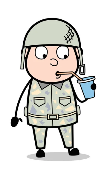 Agua potable - Lindo hombre del ejército de dibujos animados Soldado Vector Illustrati — Vector de stock