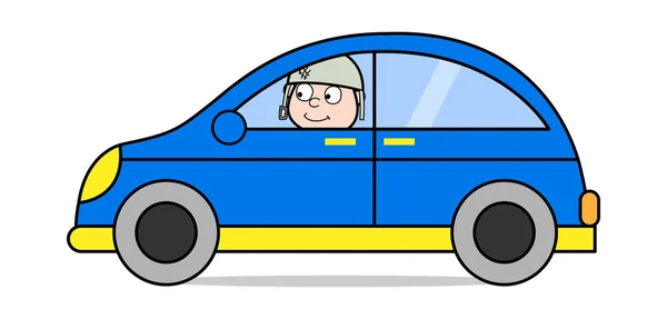 Водій в автомобілі - мила армія чоловік мультфільм солдат Векторні ілюстрації — стоковий вектор