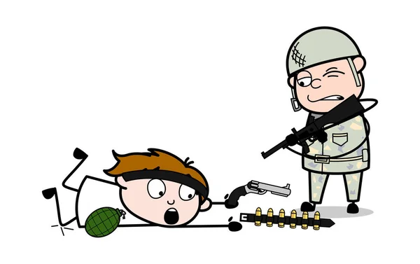 Encontrou um terrorista - Bonito soldado dos desenhos animados do exército homem Vector I — Vetor de Stock