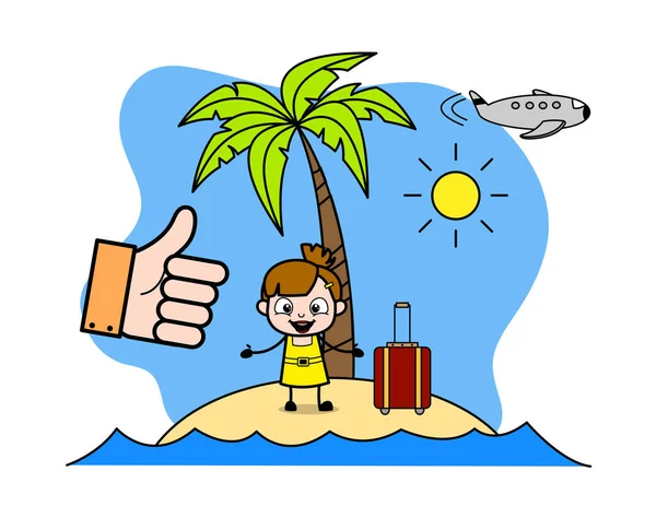 Genieten van vakantie op het strand-cute girl cartoon karakter vector — Stockvector