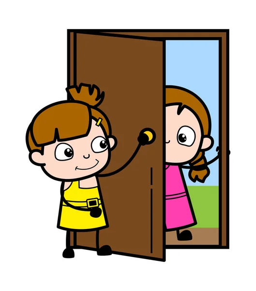Begrüßung ihres Freundes - niedliches Mädchen Cartoon-Figur Vektor illust — Stockvektor