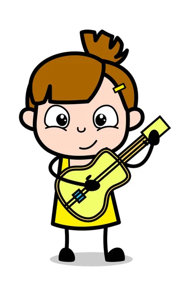 Игра на гитаре - милые девушки мультфильм характер вектор Illustr — стоковый вектор
