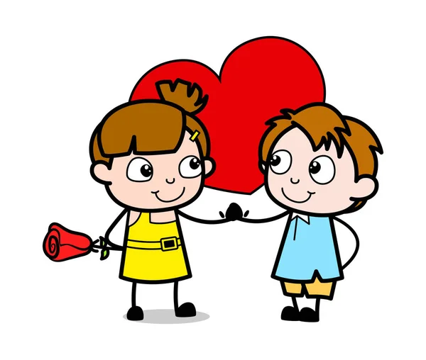 ロマンチックな子供のカップル - かわいい女の子漫画キャラクターベクトルイラスト — ストックベクタ