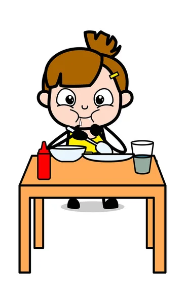 食べ物を食べる - かわいい女の子漫画キャラクターベクトルイラスト — ストックベクタ