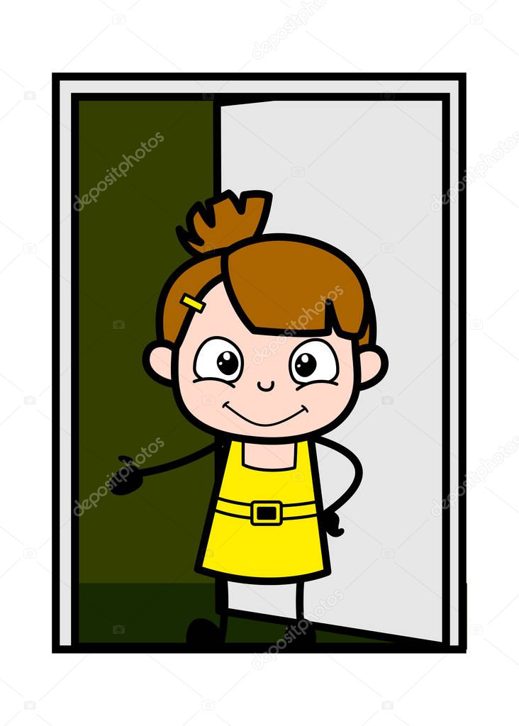 Presenting Inside the House - Cute Girl Cartoon Character Vector