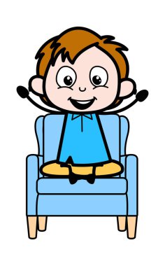 Oturma ve El Kaldırma - School Boy Karikatür Karakter Vektör 