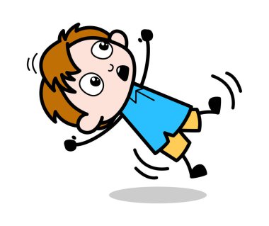 Falling Down - School Boy Cartoon Character Vector İllüstrasyon